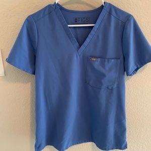 FIGS Ceil Blue, one pocket scrub top, women's size small